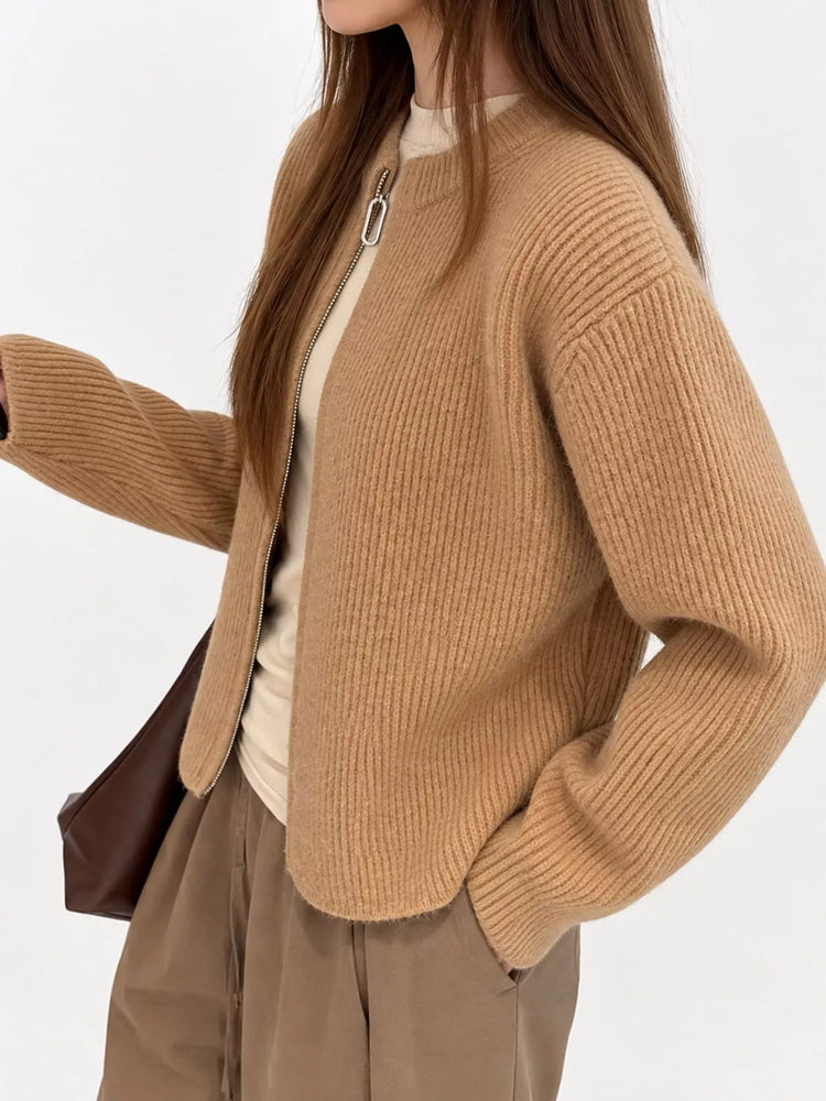 Zip Up Dropped Shoulder Cardigan