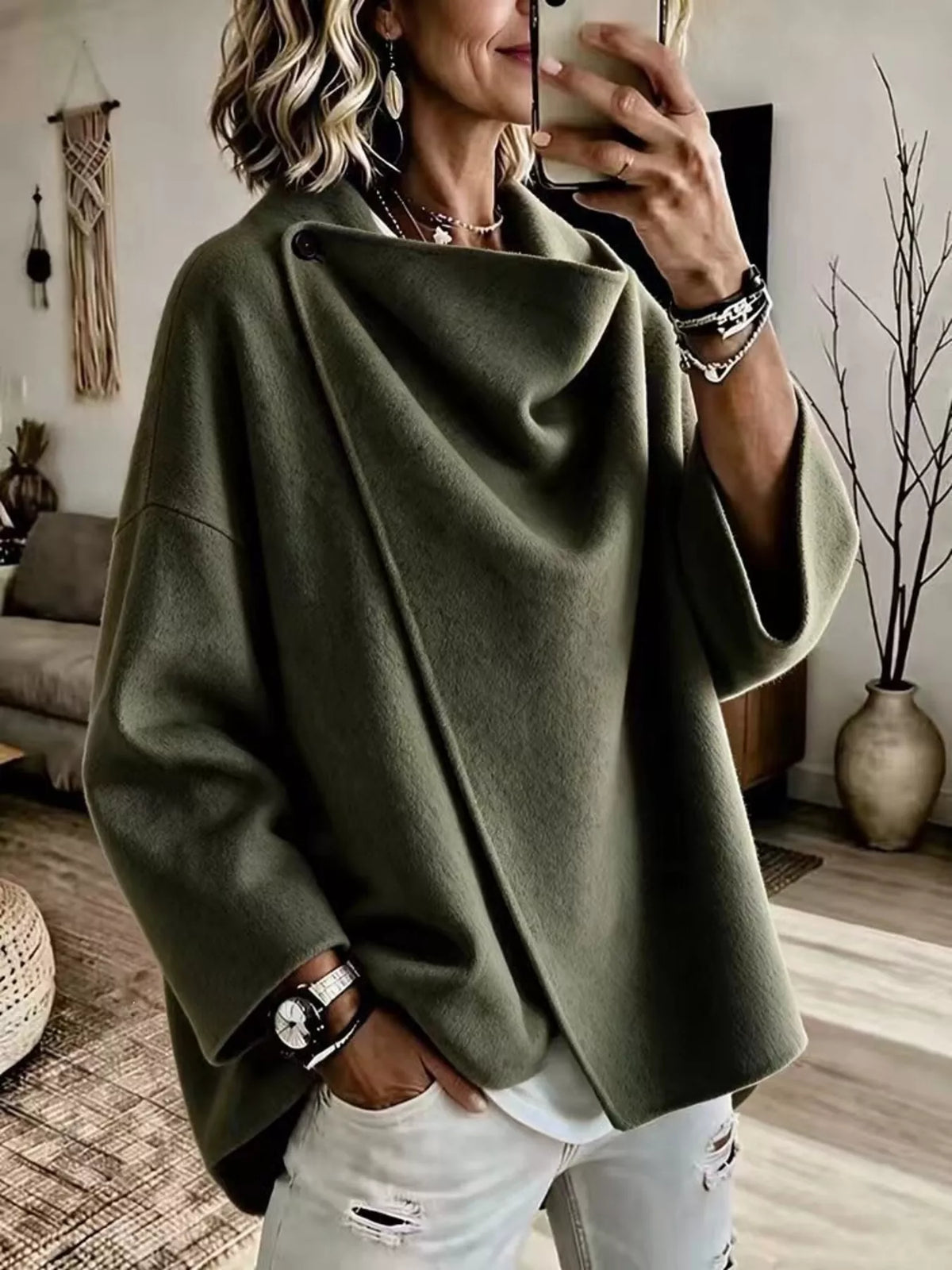 Full Size Asymmetric Cowl Neck Cape Plus Size