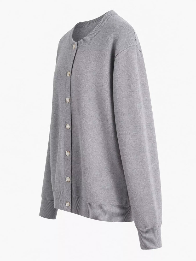 Plus Size Crew Neck Button-Down Knit Cardigan
