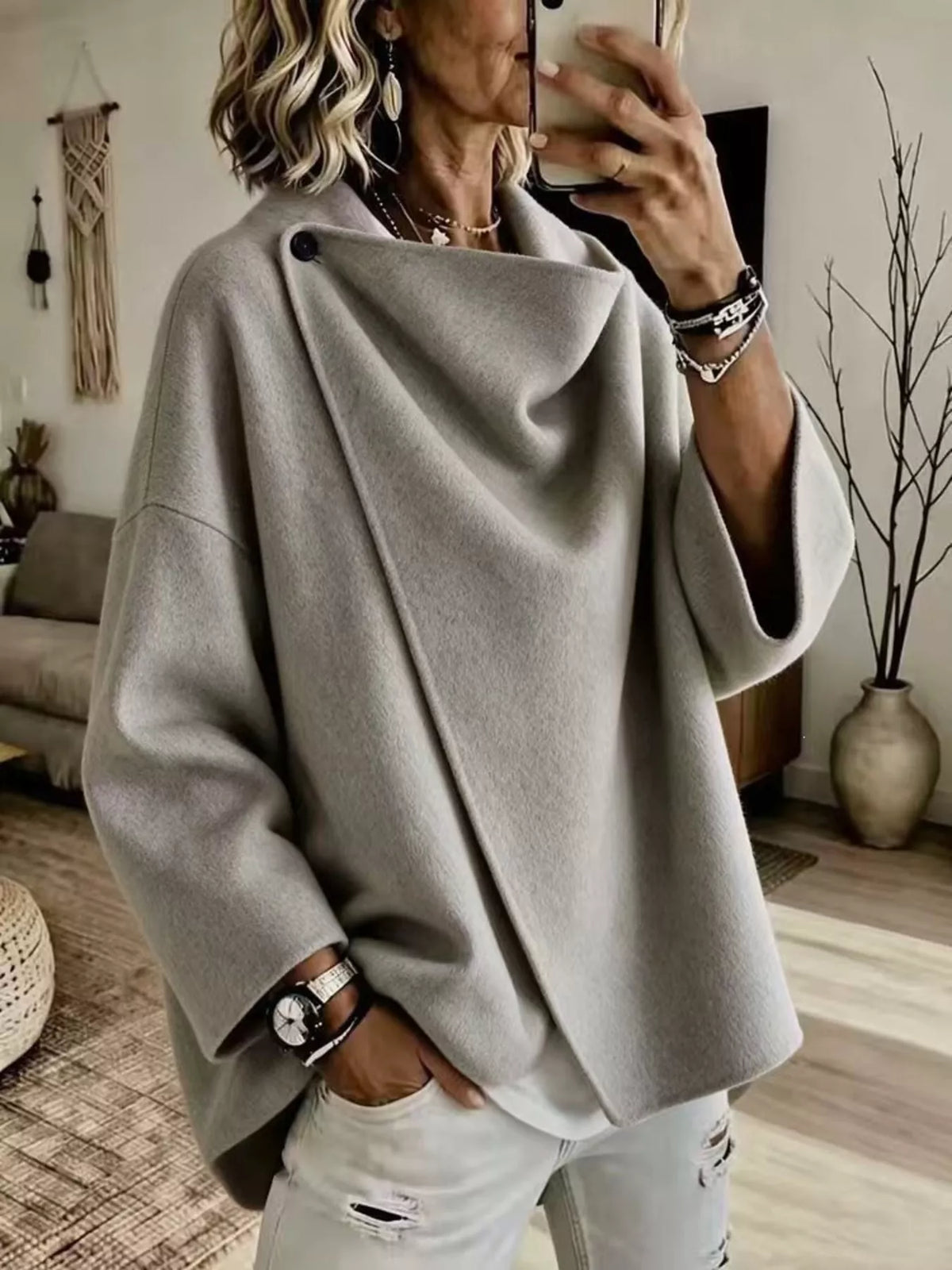 Full Size Asymmetric Cowl Neck Cape Plus Size