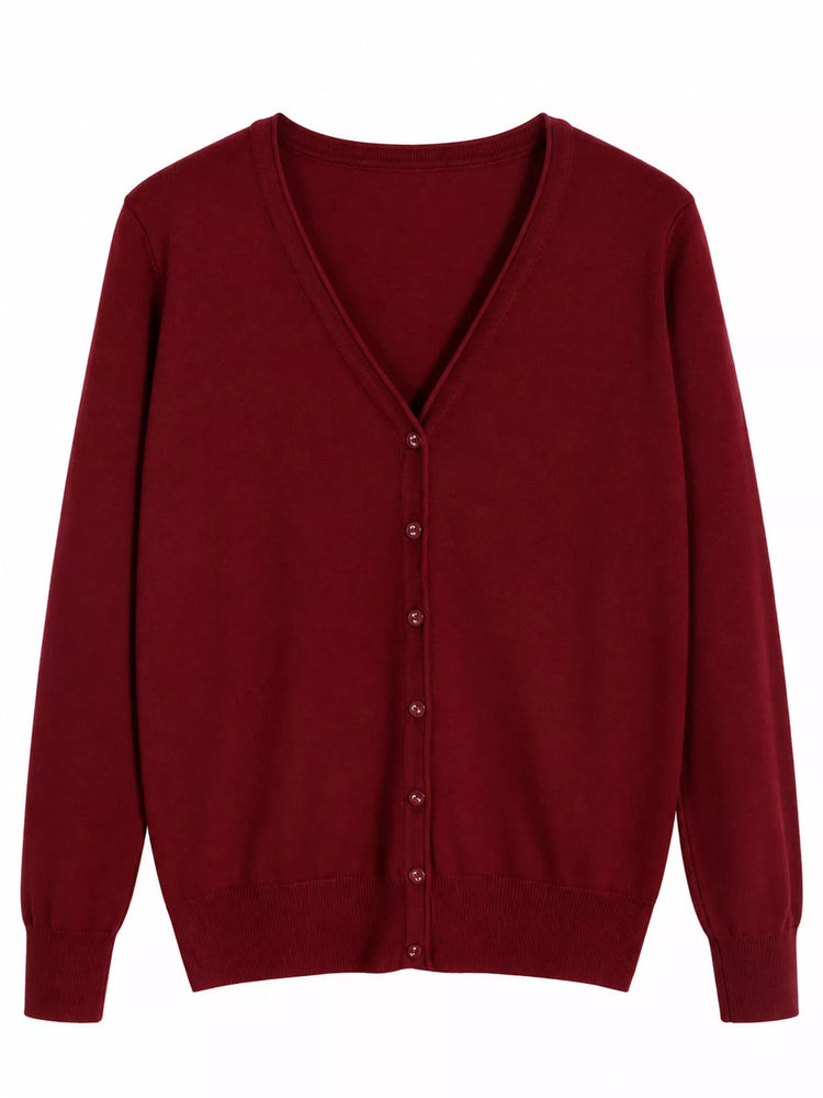 Classic V-Neck Button-Down Knit Cardigan