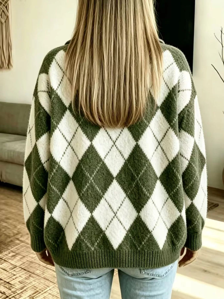 Argyle Pattern Collared Pullover Sweater