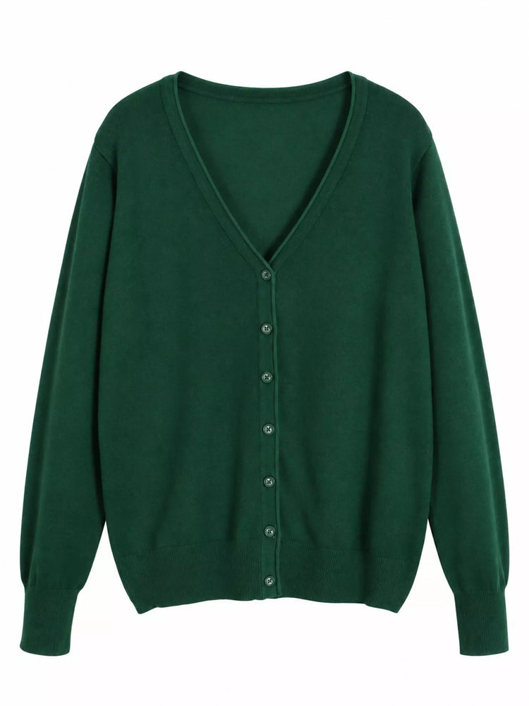 Classic V-Neck Button-Down Knit Cardigan