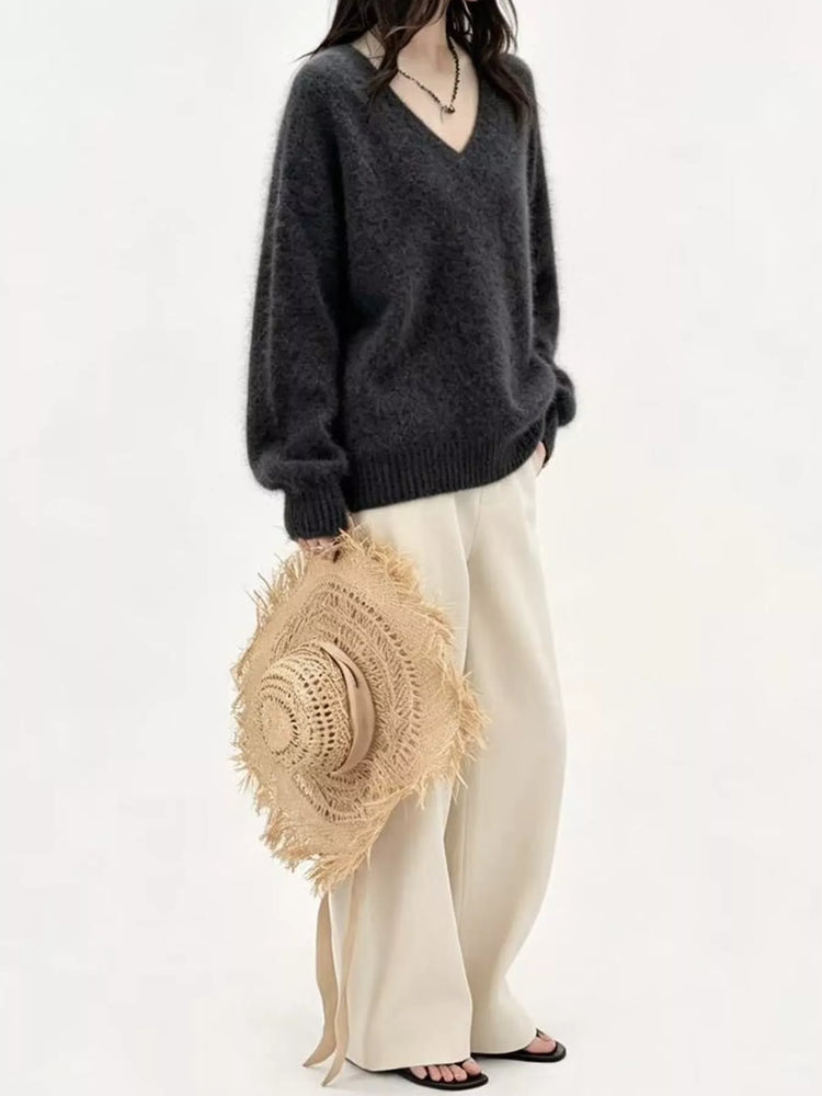V-Neck Dropped Shoulder Sweater