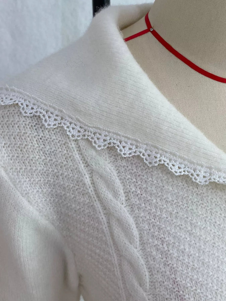 Cable-Knit Cardigan with Lace Trim