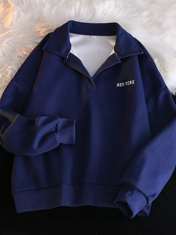 Polo Collar Long Sleeve Sweatshirt