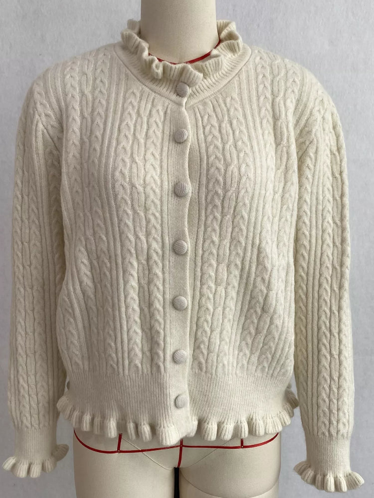 Cable-Knit Ruffle-Trim Cardigan