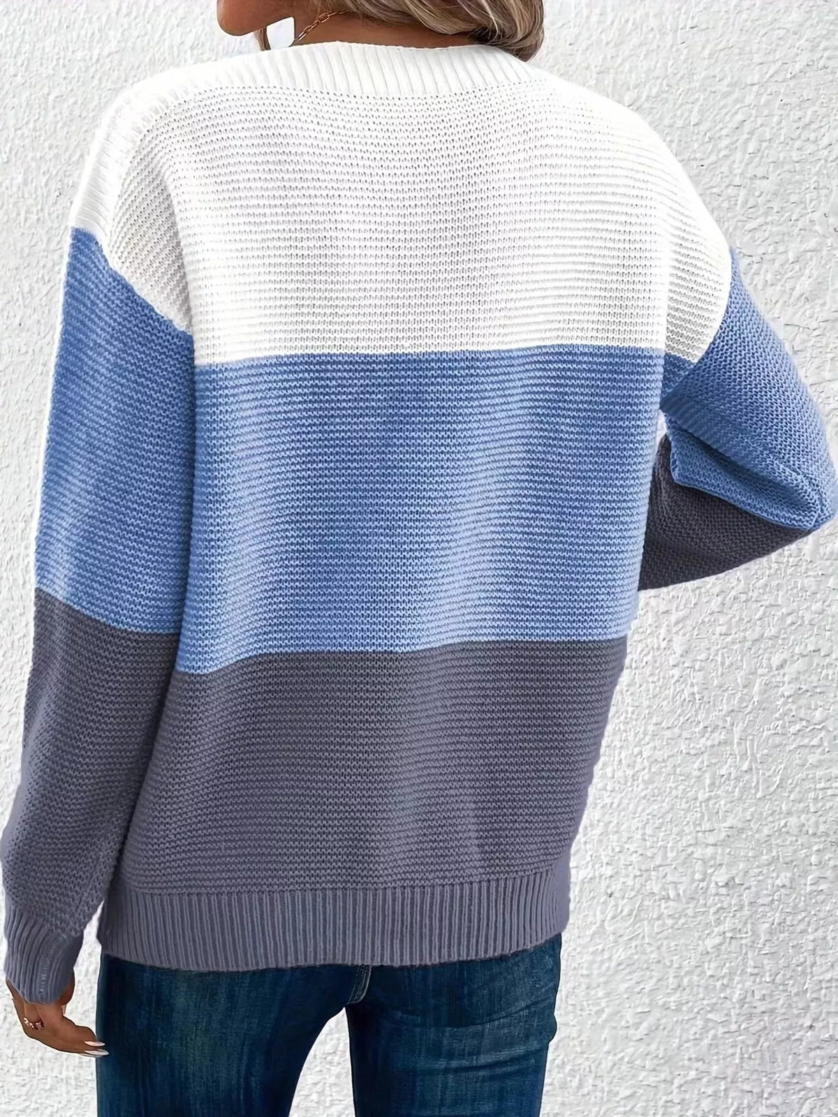Full Size Color-Block Boat Neck Sweater Plus Size