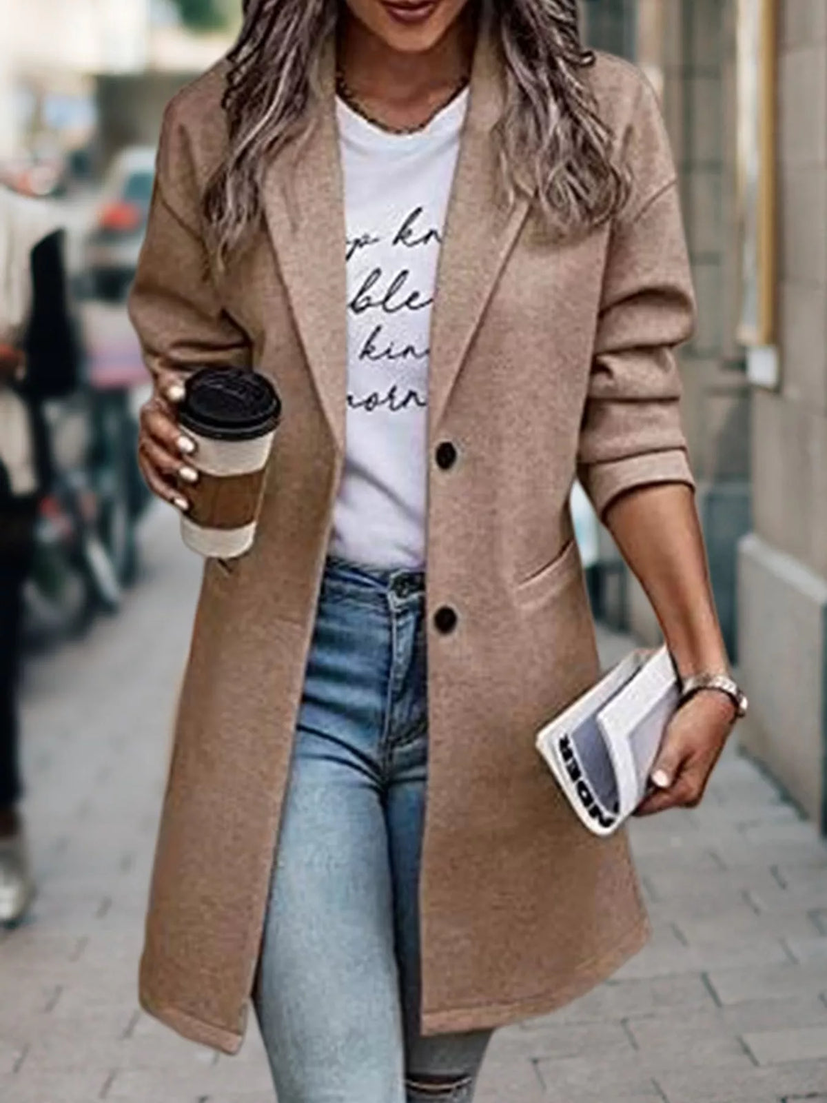 Full Size Lapel Collar Button Up Coat Plus Size