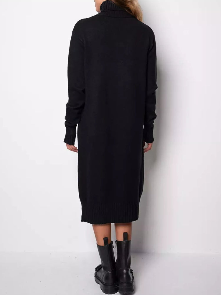Turtleneck Ribbed Knit Sweater Dress