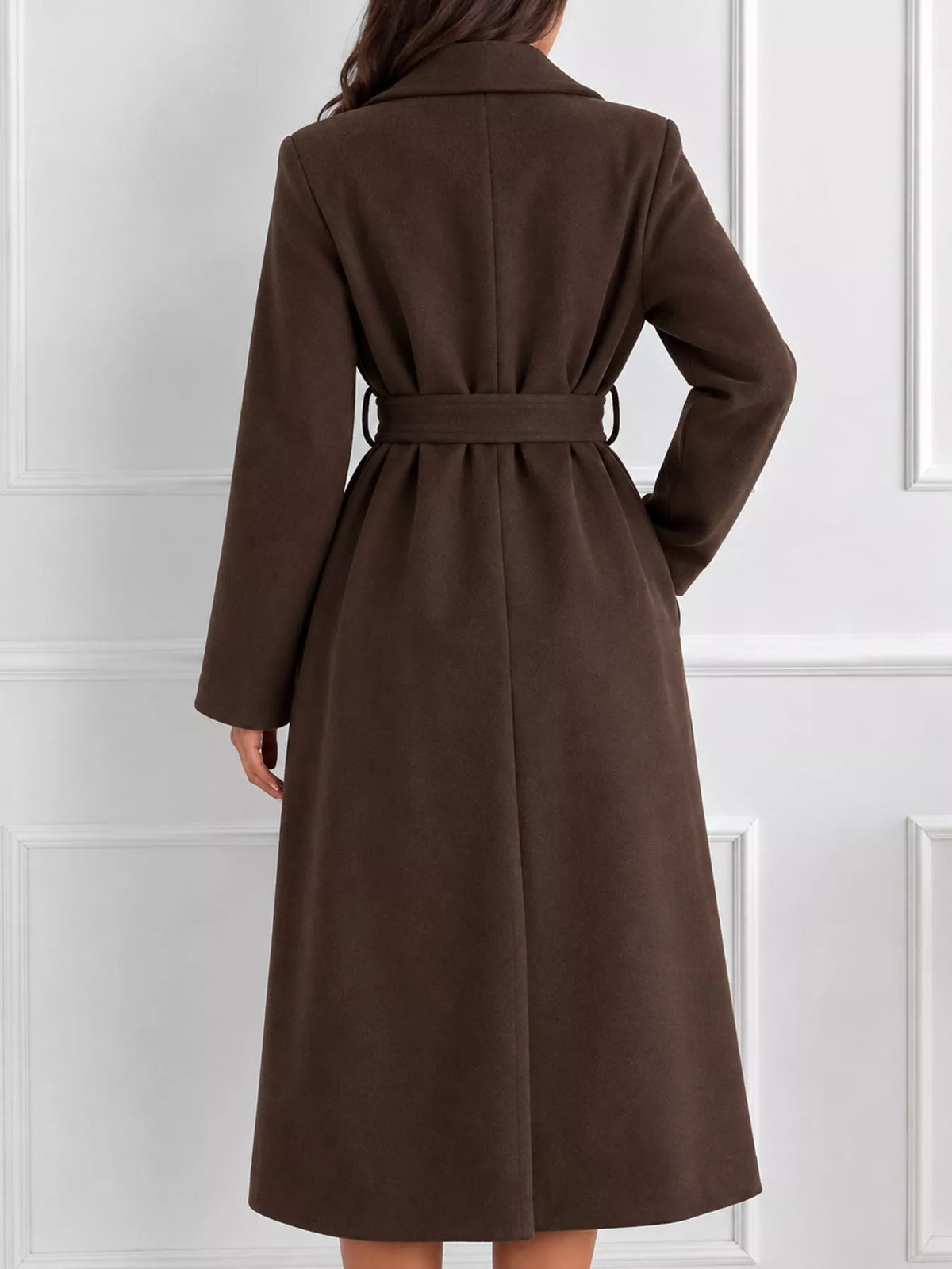 Lapel Collar Long Sleeve Belted Coat