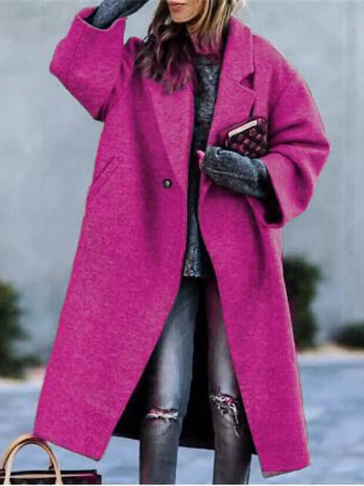 Full Size Lapel Collar One Button Coat Plus Size