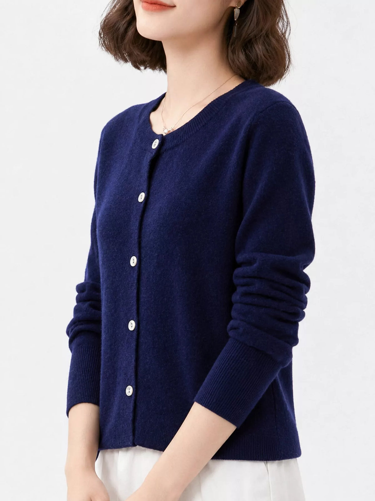 Crew Neck Button-Down Cardigan