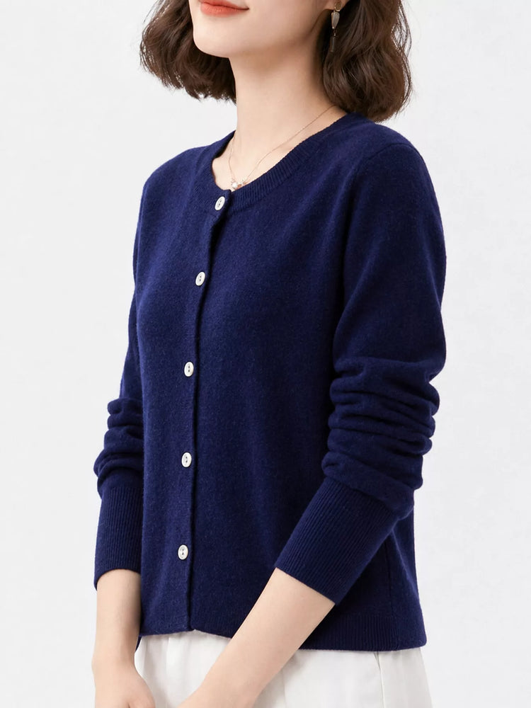Crew Neck Button-Down Cardigan