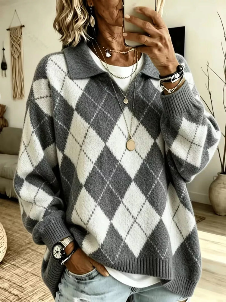 Argyle Pattern Collared Pullover Sweater