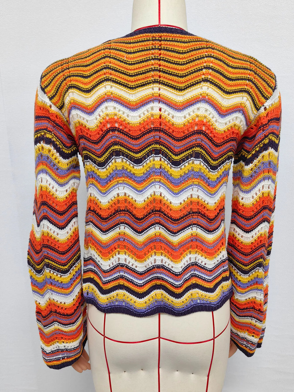 Vibrant Chevron Striped Tie-Front Knit Cardigan