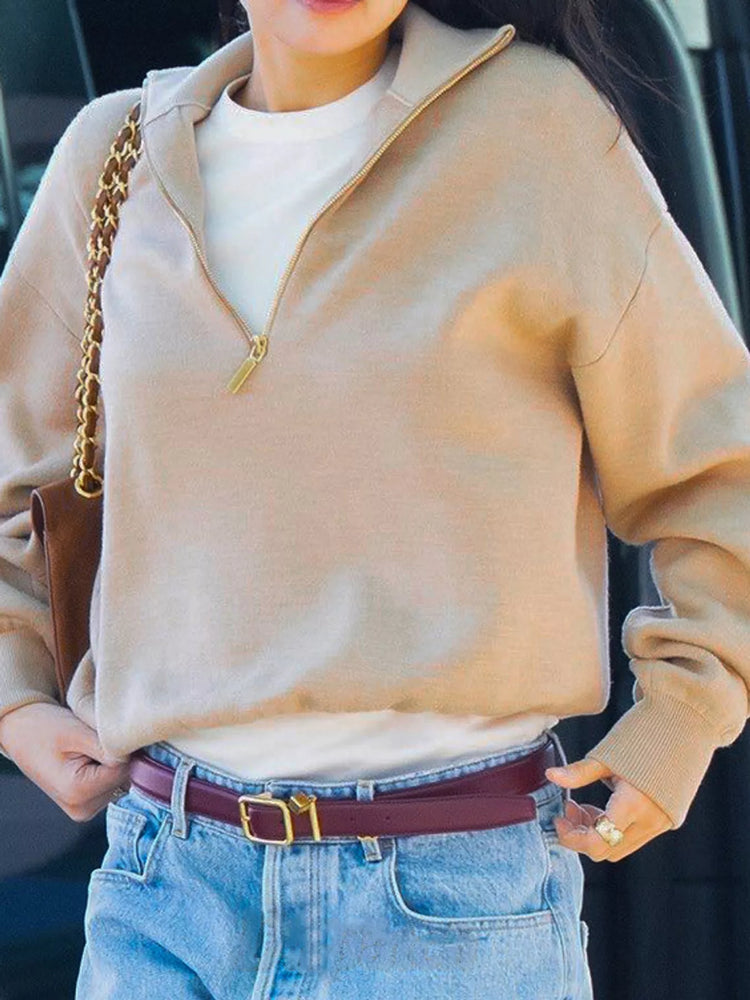 Half-Zip Dropped Shoulder Sweater