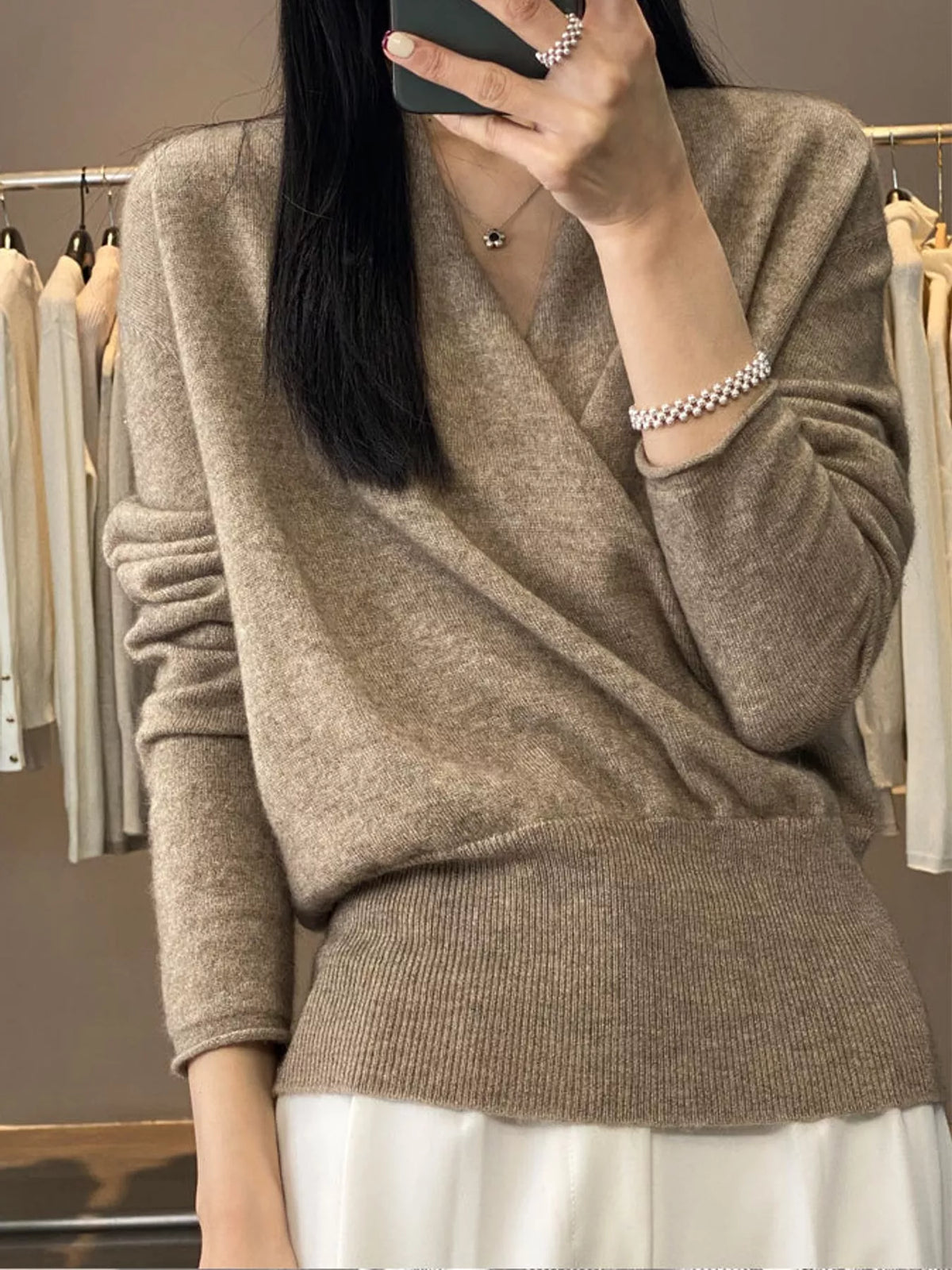 Wrap-Front Long Sleeve Sweater