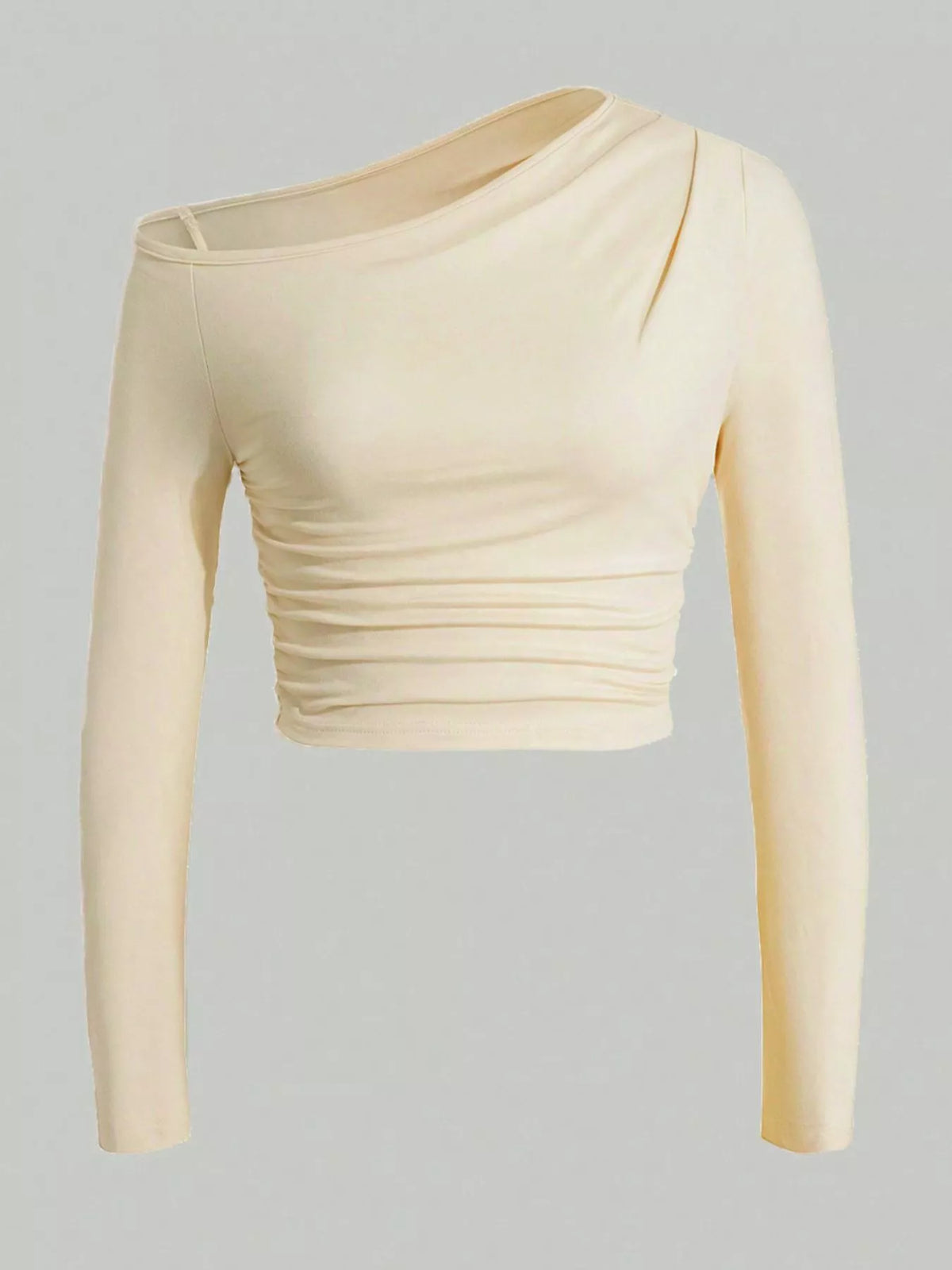 One-Shoulder Ruched Long Sleeve Crop T-Shirt