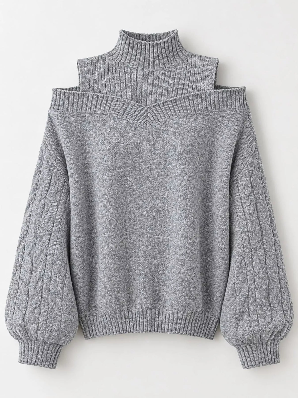 Full Size Cold Shoulder Mock Neck Cable Knit Sweater Plus Size