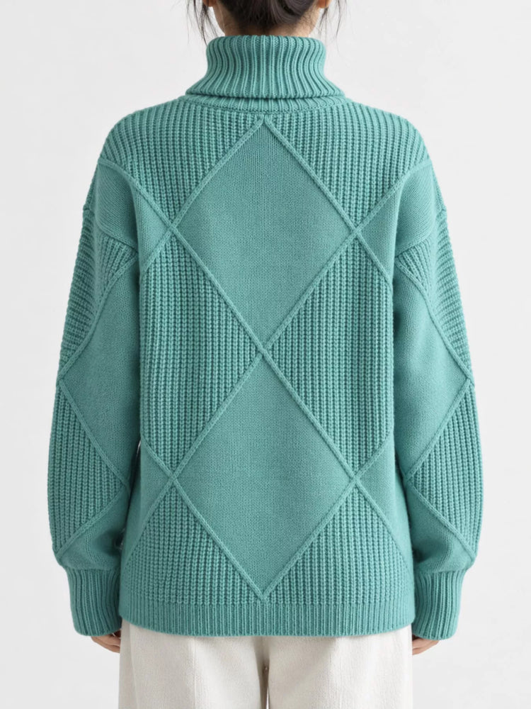 Full Size Diamond Pattern Turtleneck Sweater Plus Size