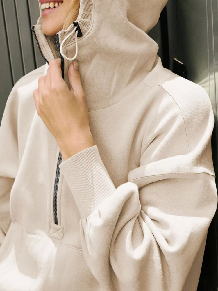 Half-Zip Dropped Shoulder Hoodie