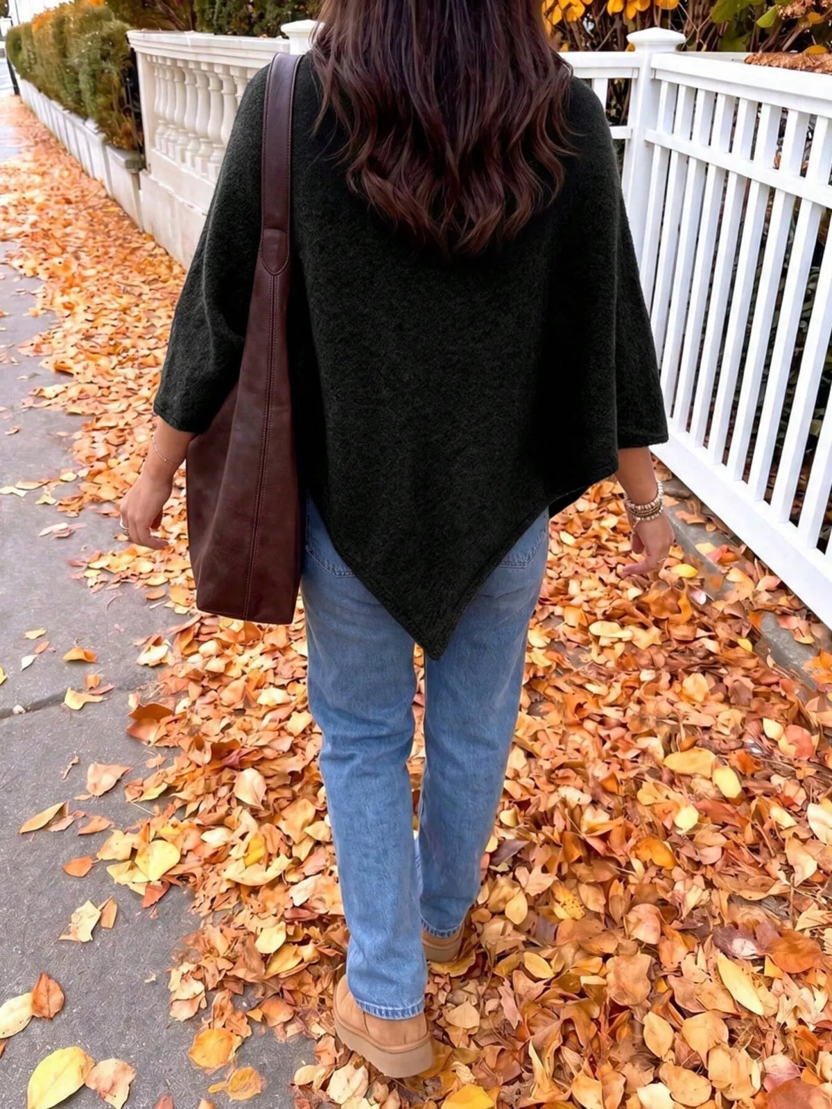 Brushed Loose Shawl Round-Neck Cape Sweater with Bat Sleeves