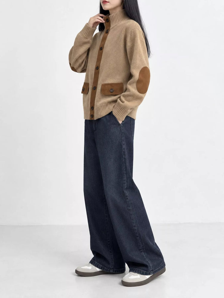Ribbed-Knit Mock Neck Cardigan