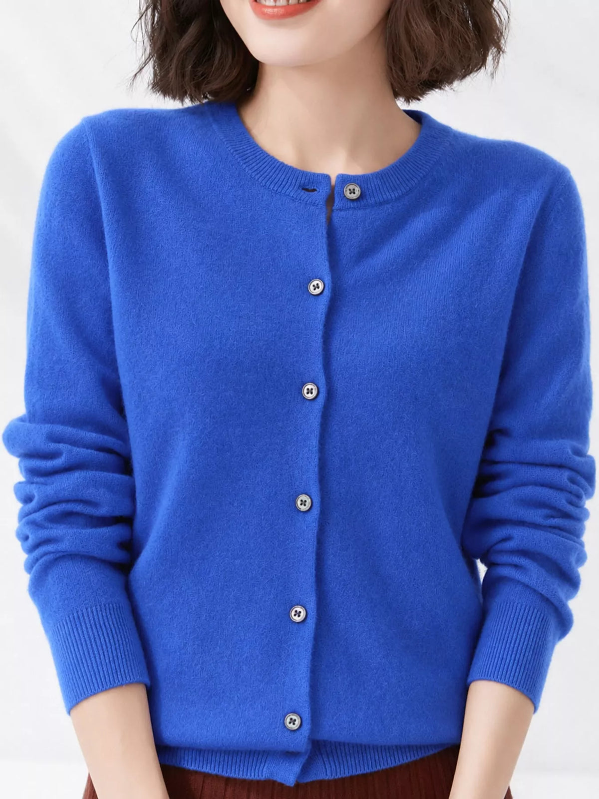Crew Neck Button-Down Cardigan