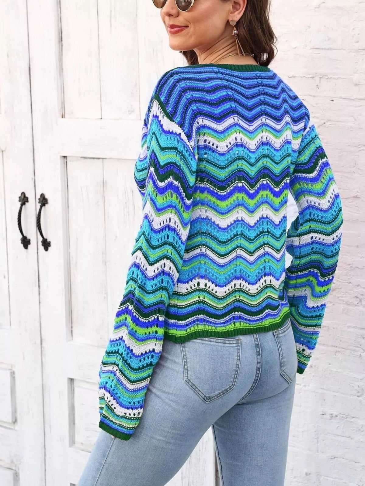 Vibrant Chevron Striped Tie-Front Knit Cardigan