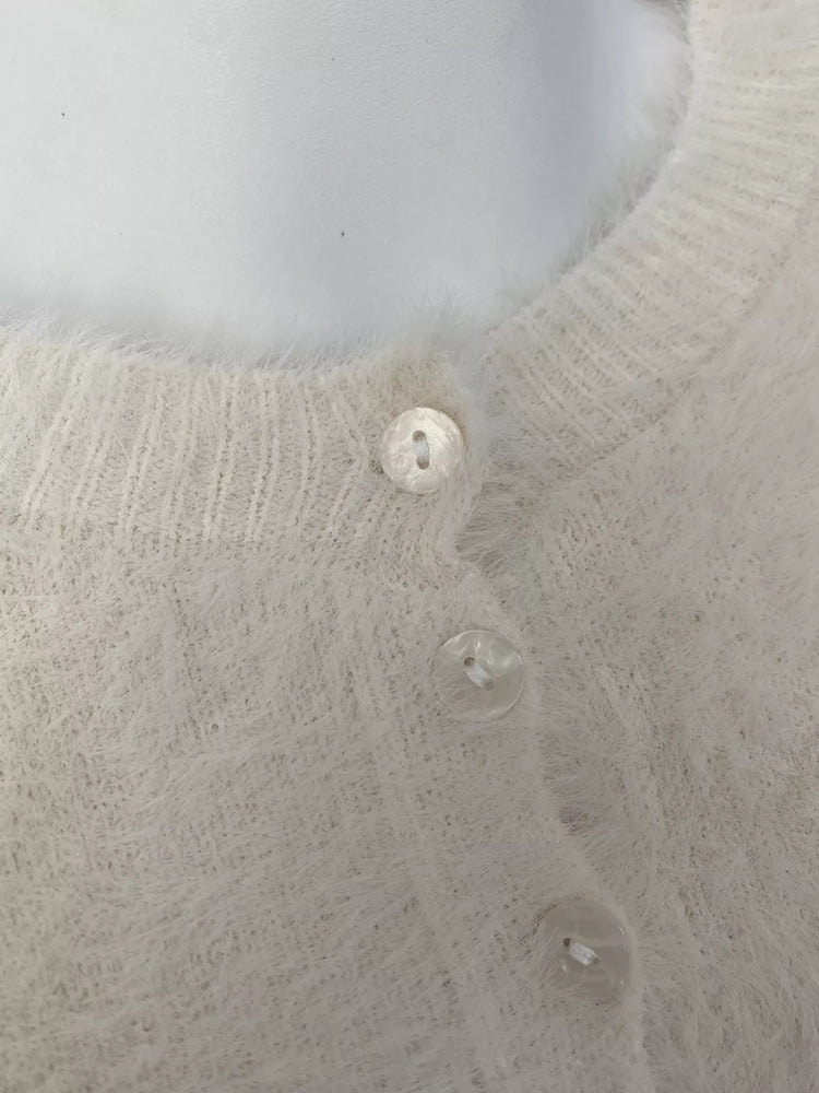 Soft Fuzzy Button-Down Cropped Cardigan
