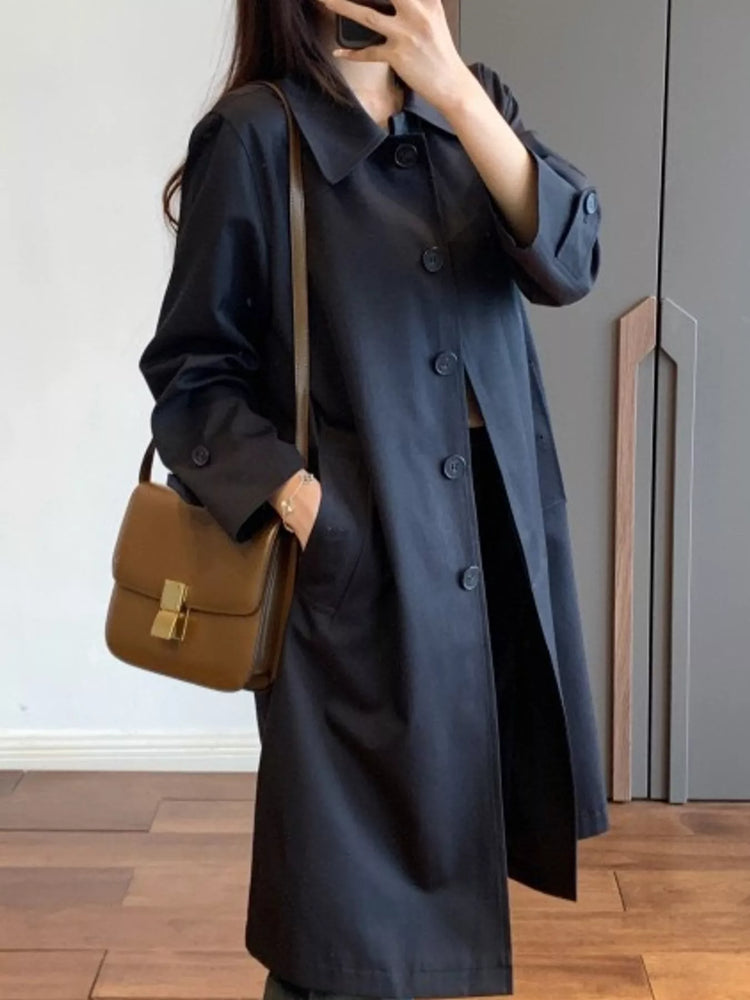 Classic Minimalist Single-Breasted Trench Coat Outerwear
