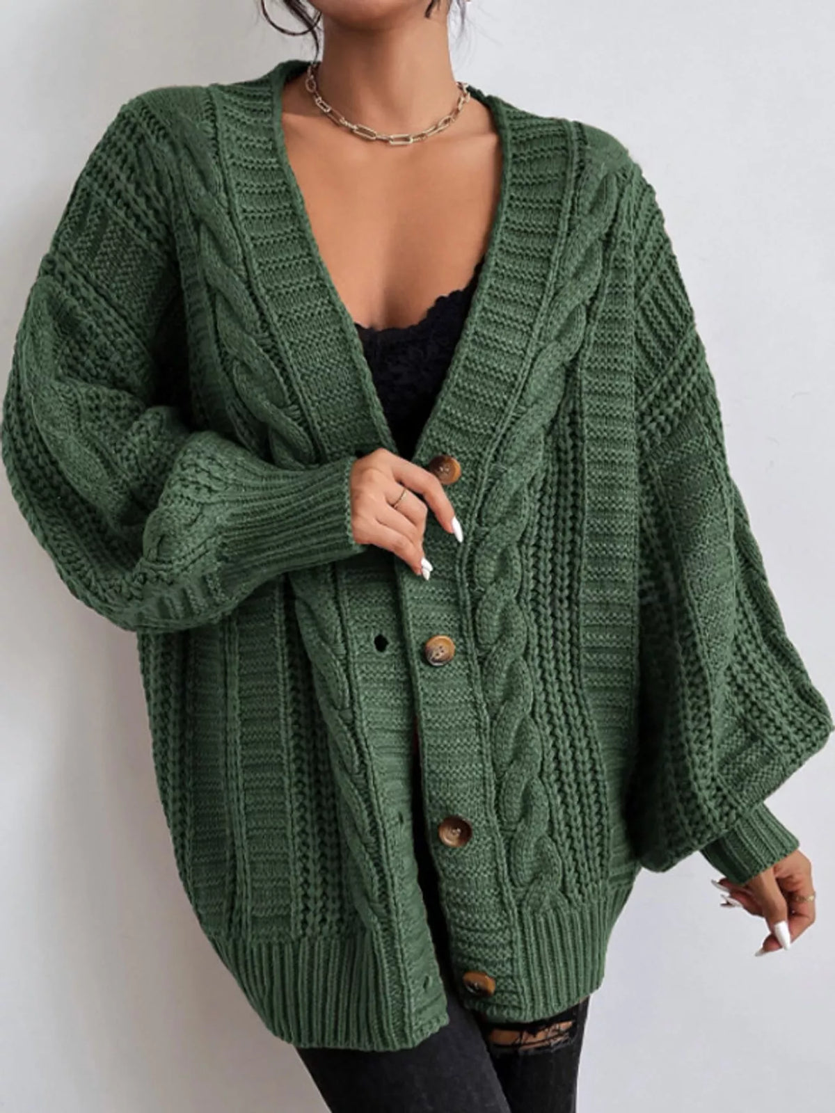 Cable Knit Button-Down Cardigan