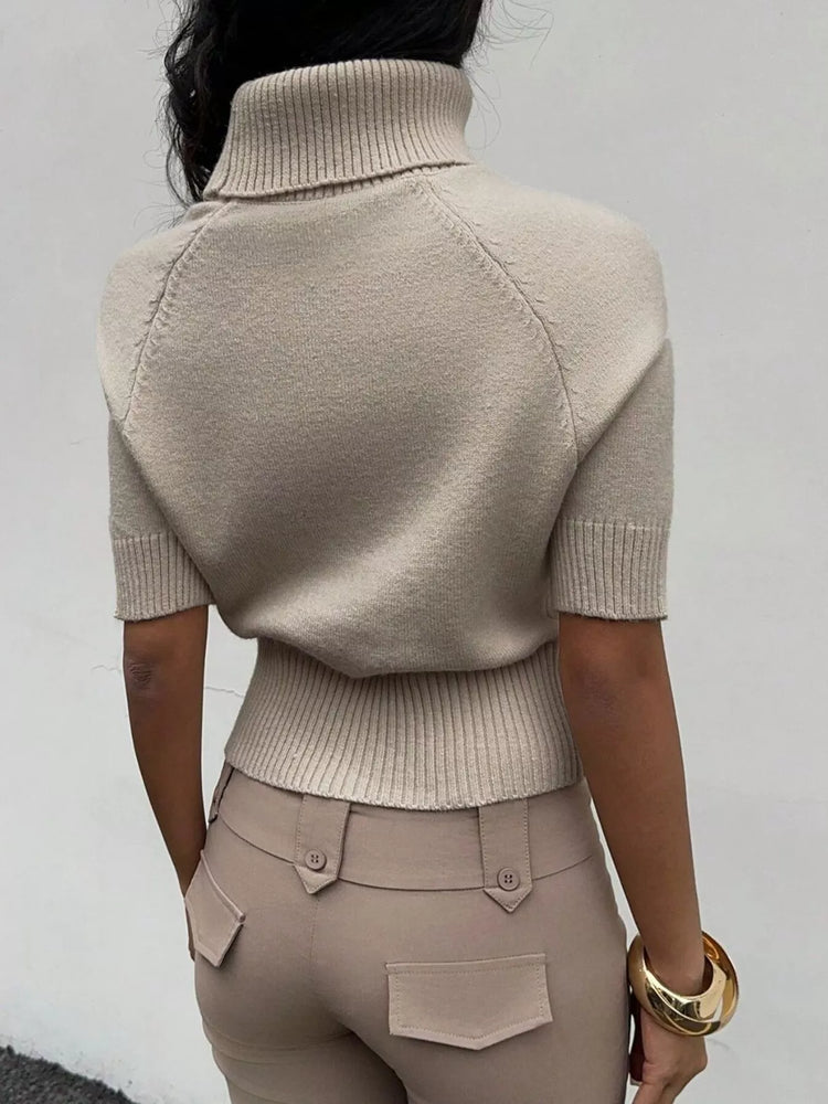 Turtleneck Short-Sleeve Cropped Sweater