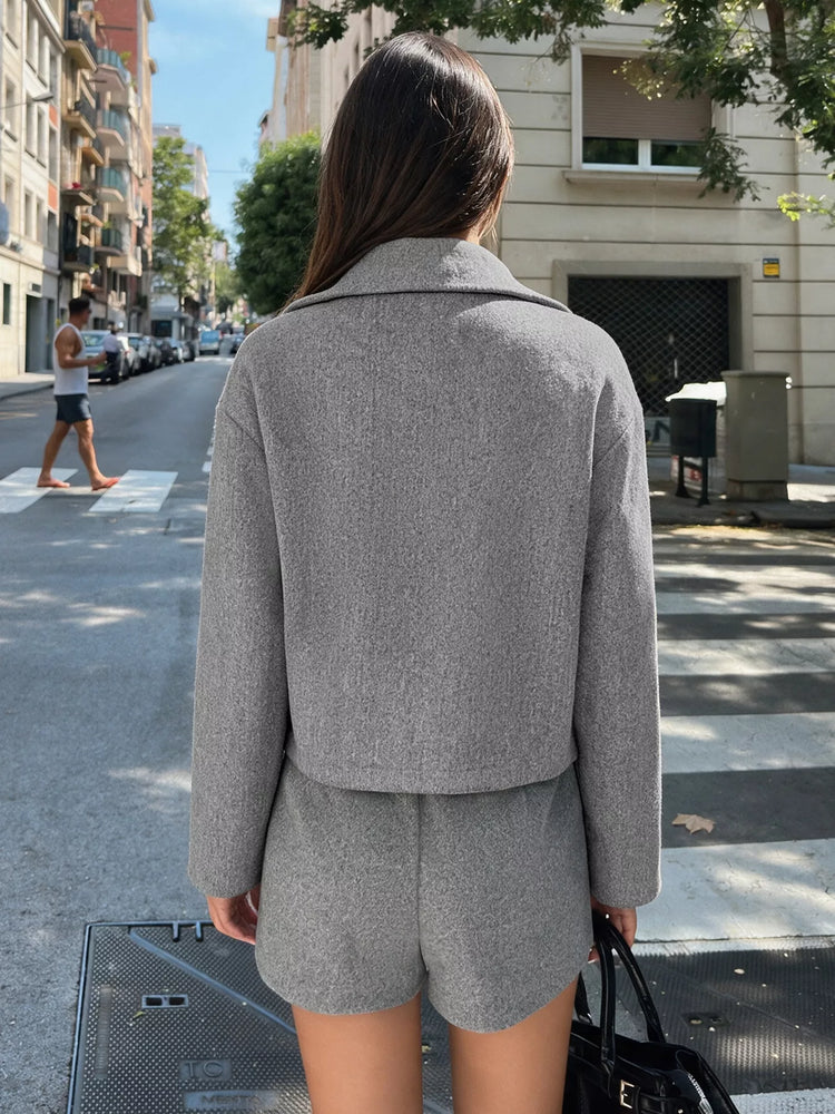 Zip Up Cropped Shacket with Flap Pockets