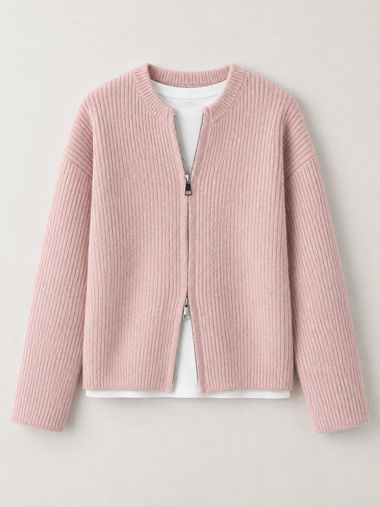 Zip Up Dropped Shoulder Cardigan