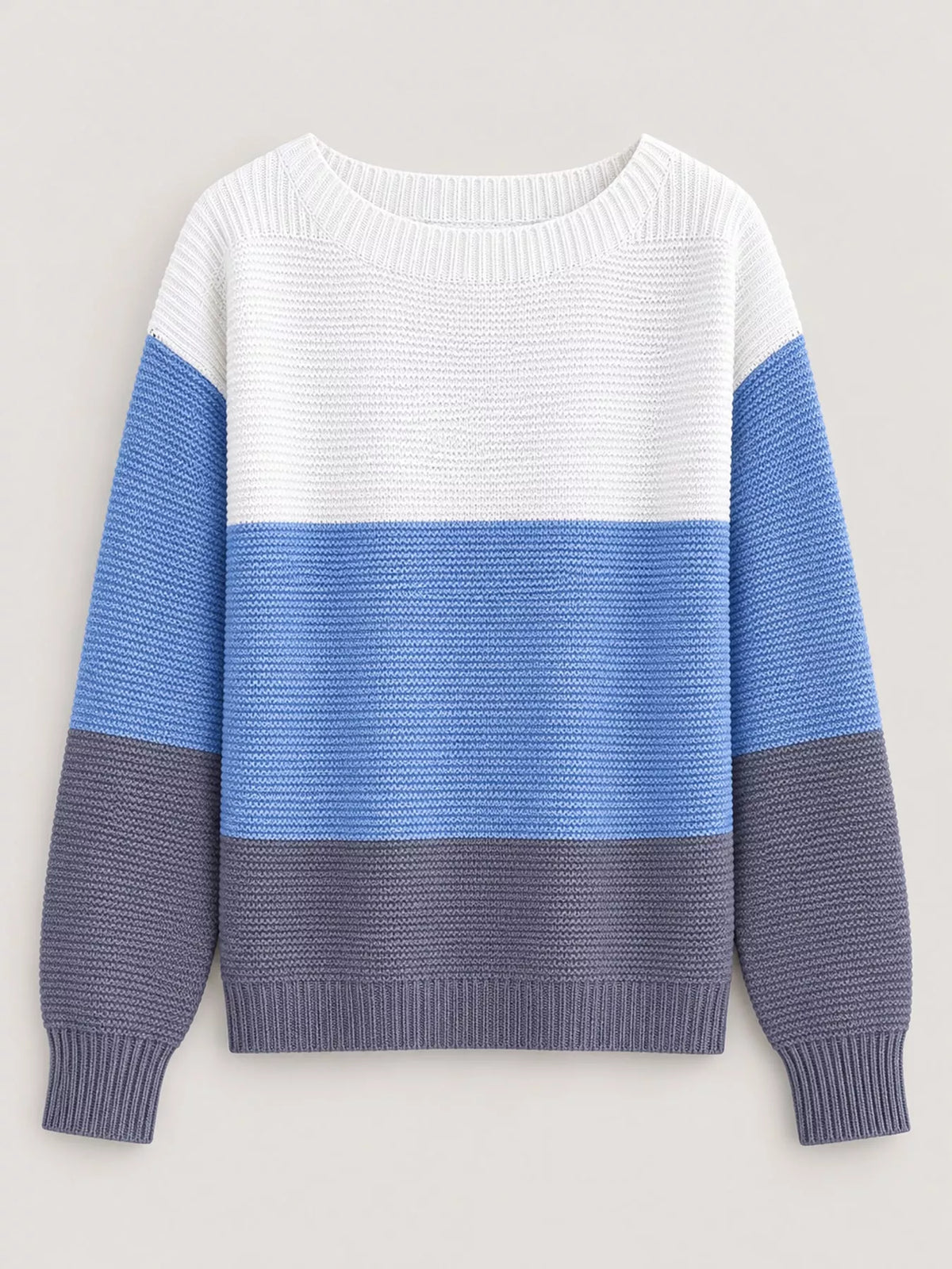 Full Size Color-Block Boat Neck Sweater Plus Size