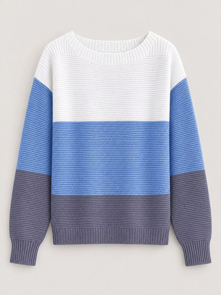 Full Size Color-Block Boat Neck Sweater Plus Size