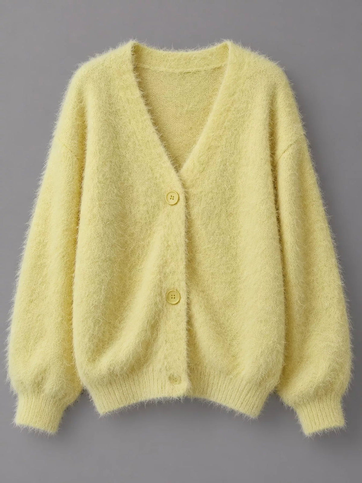 Fuzzy V-Neck Button-Down Cardigan