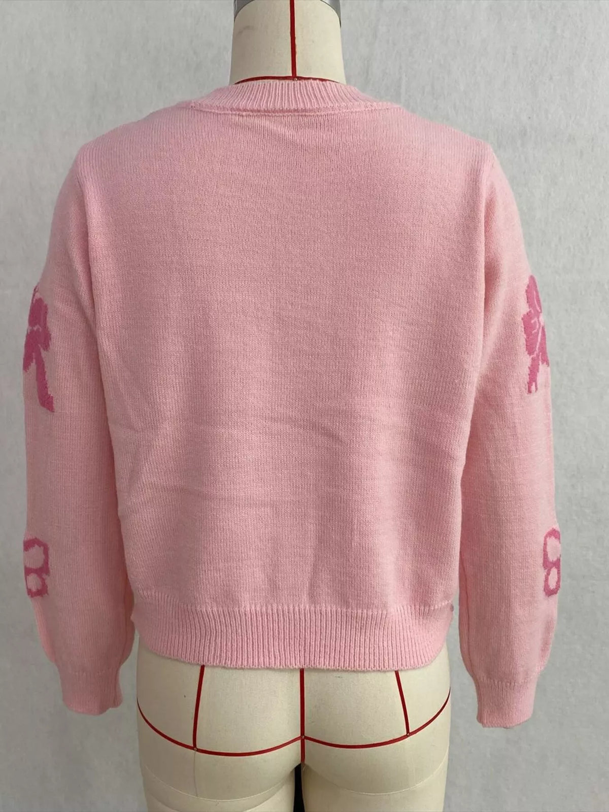 Floral Crew Neck Cropped Knit Cardigan