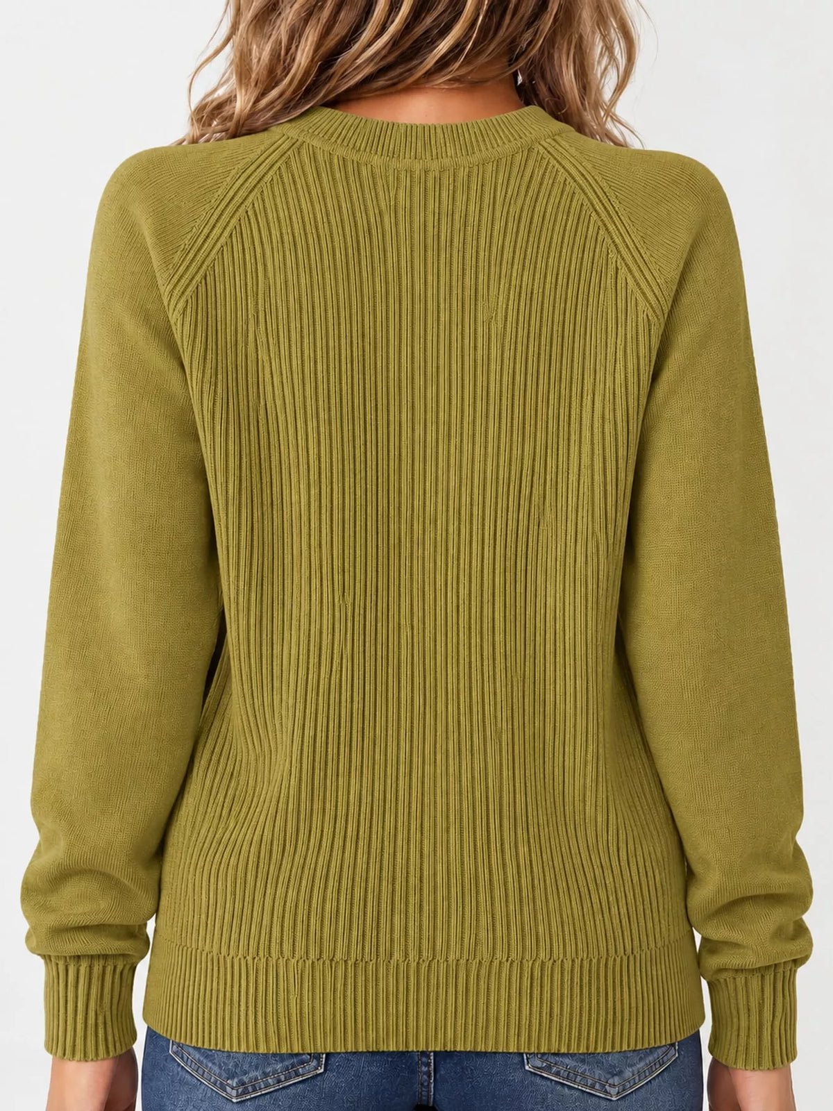 Full Size Ribbed Knit Raglan Sleeve Sweater Plus Size