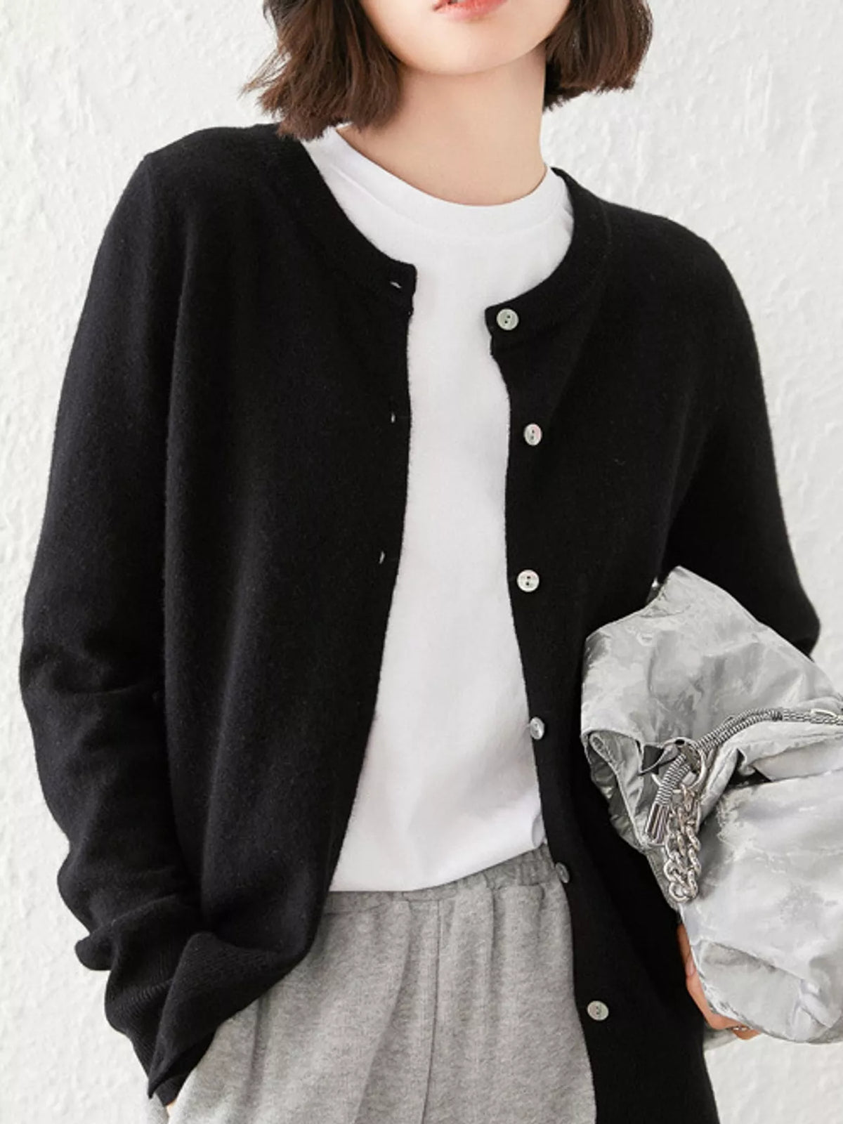 Crew Neck Button-Down Cardigan