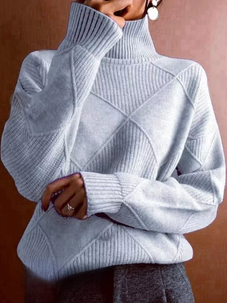 Full Size Diamond Pattern Turtleneck Sweater Plus Size