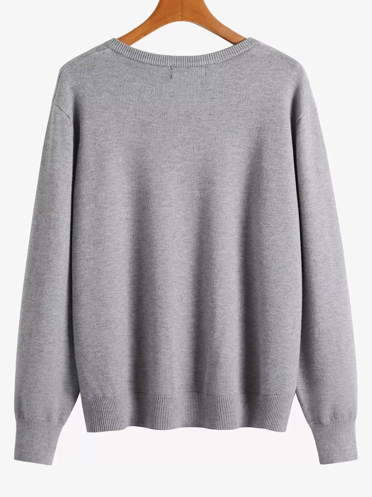 Plus Size Crew Neck Button-Down Knit Cardigan