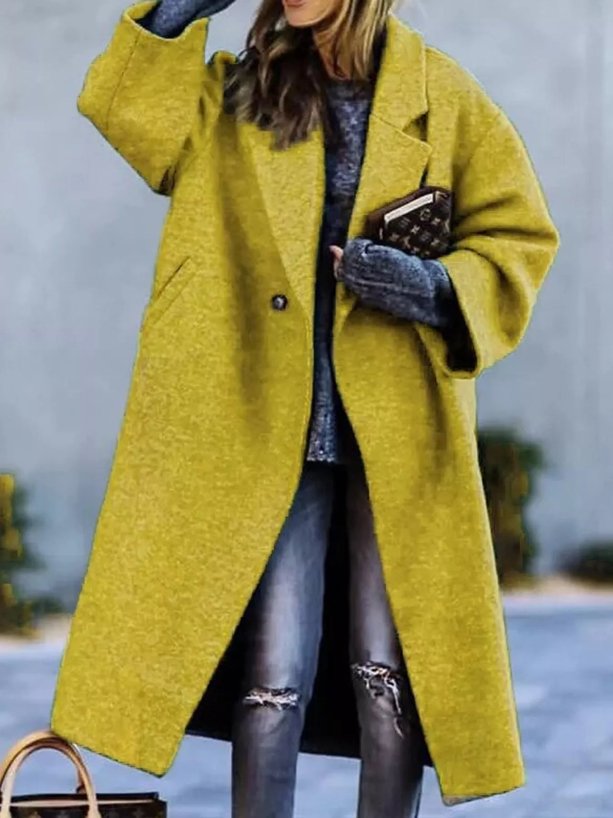 Full Size Lapel Collar One Button Coat Plus Size