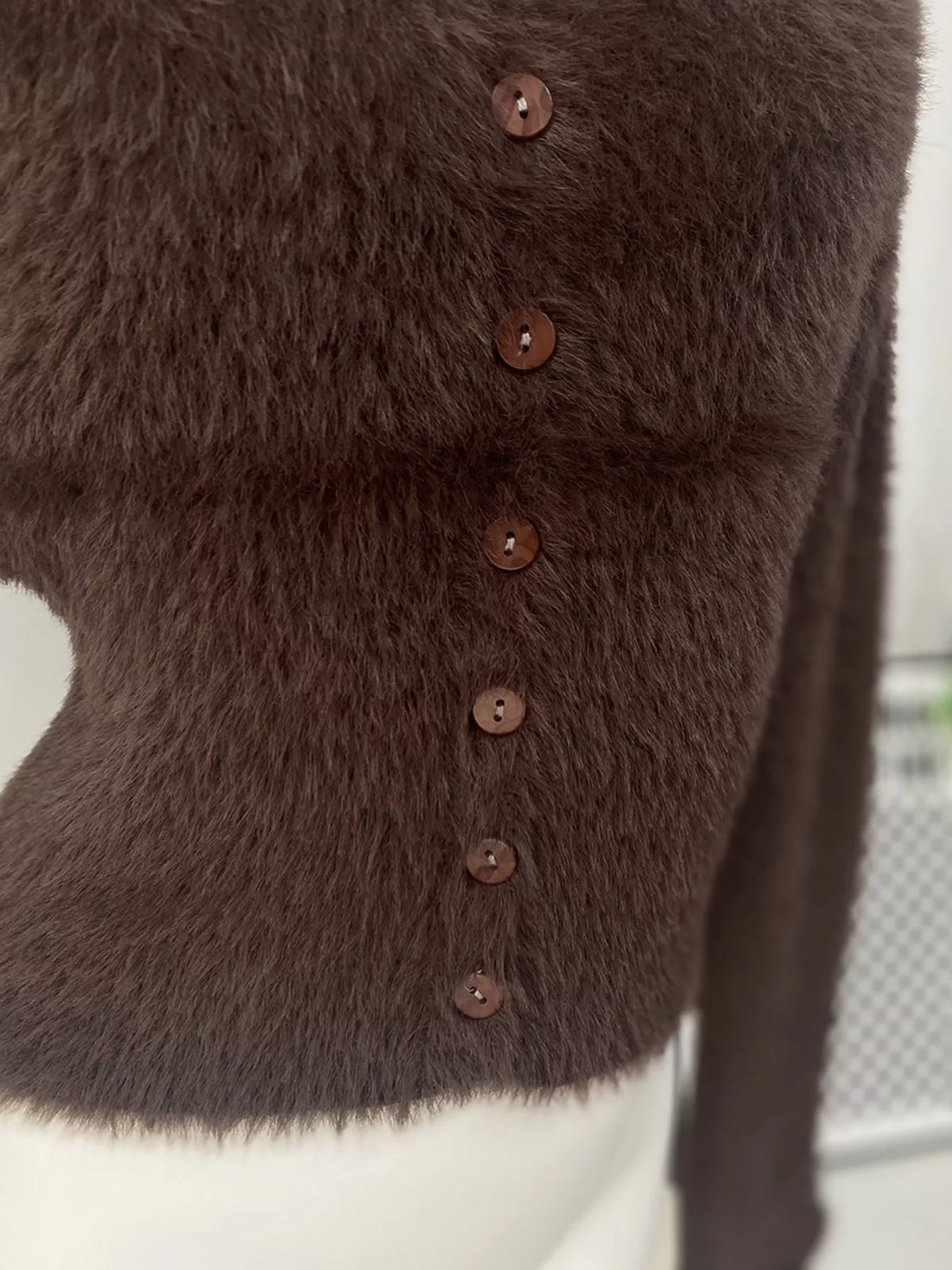 Soft Fuzzy Button-Down Cropped Cardigan