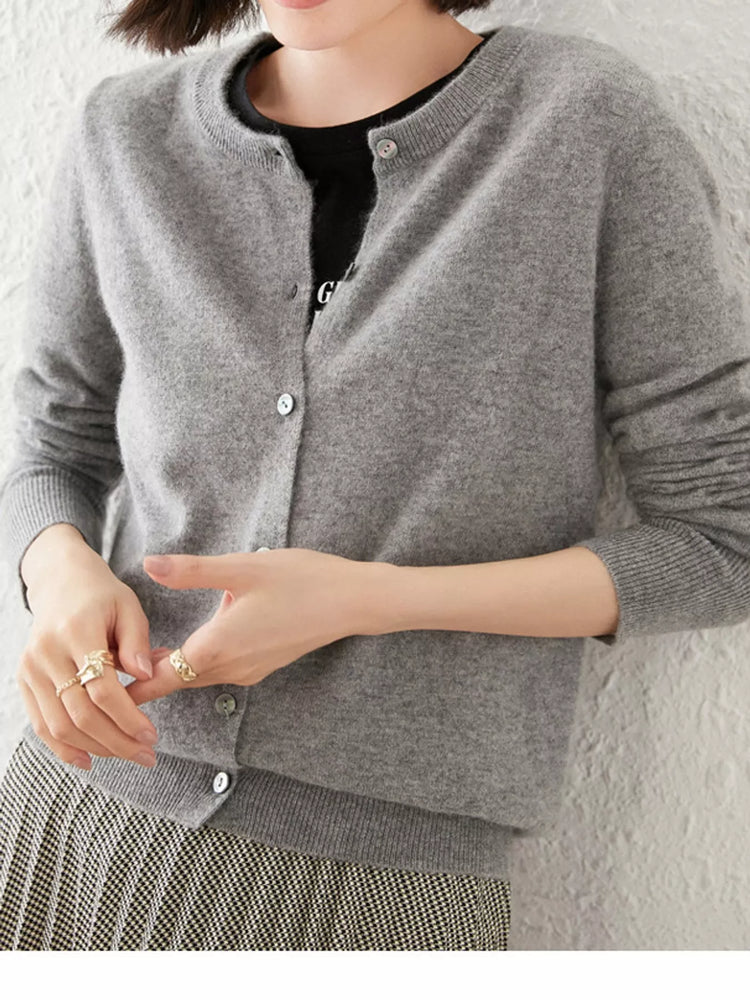 Crew Neck Button-Down Cardigan