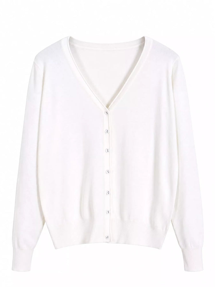 Classic V-Neck Button-Down Knit Cardigan