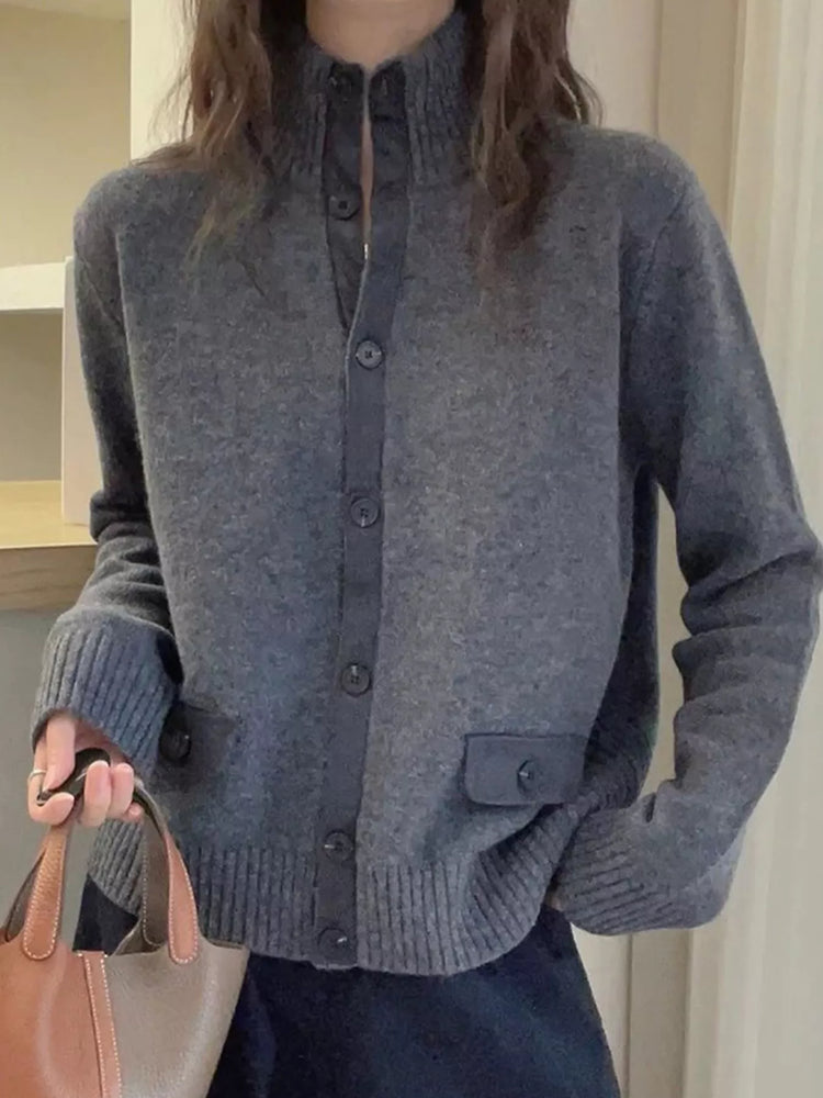 Ribbed-Knit Mock Neck Cardigan