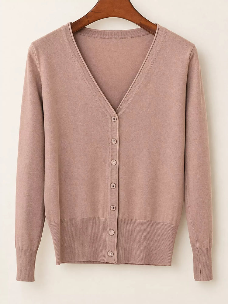 Classic V-Neck Button-Down Knit Cardigan